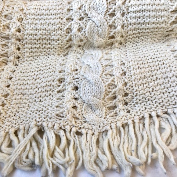 Afghan Throw Hand Made Knit Blanket Cream Color 62" x 37" - Picture 8 of 9